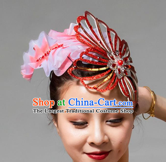 China Handmade Stage Performance Hair Accessories Traditional Folk Dance Red Butterfly Hair Clasp