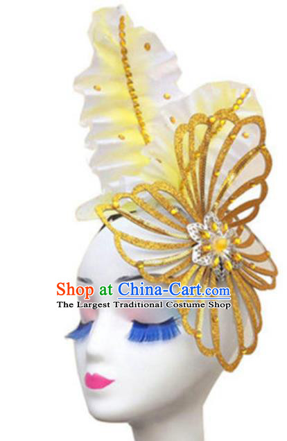 China Opening Dance Hair Clasp Handmade Folk Dance Golden Butterfly Headwear Traditional Stage Performance Hair Accessories