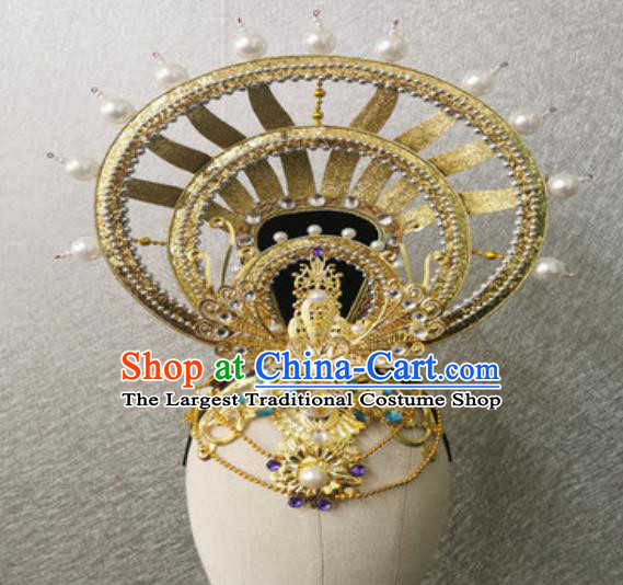 China Classical Dance Headdress Handmade Stage Performance Golden Hair Crown