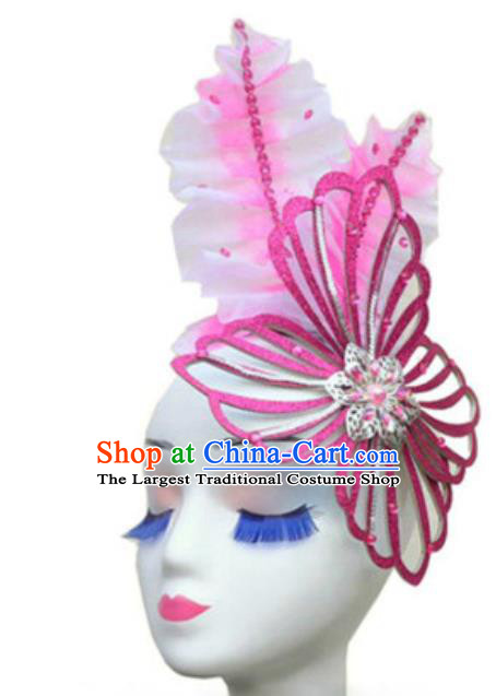China Traditional Stage Performance Hair Accessories Opening Dance Hair Clasp Handmade Folk Dance Rosy Butterfly Headwear