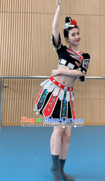 Chinese Tujia Nationality Minority Folk Dance Costumes Ethnic Woman Stage Performance Dress Outfits