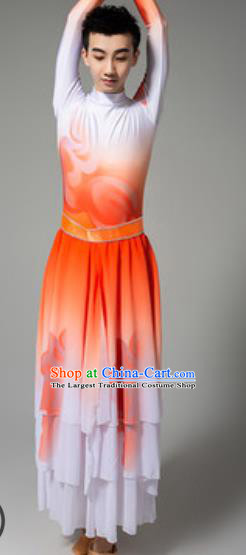 Chinese Classical Dance Costumes Stage Performance Clothing Opening Dance Orange Outfits for Men