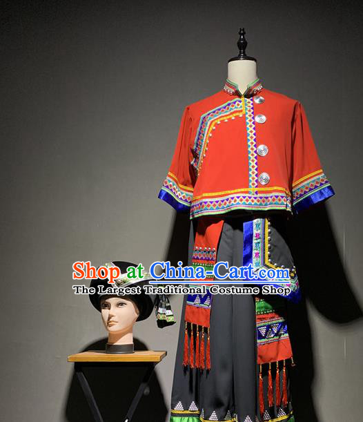 Chinese Yi Nationality Dance Costumes Ethnic Minority Stage Performance Clothing and Hat for Men