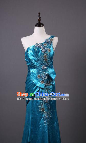 Top Grade Compere Blue Fishtail Full Dress Catwalks Stage Show Costume