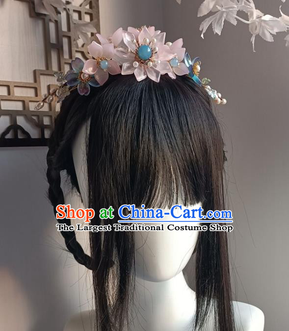 Chinese Ancient Royal Princess Hairpin Hanfu Hair Accessories Traditional Ming Dynasty Pink Mangnolia Hair Crown