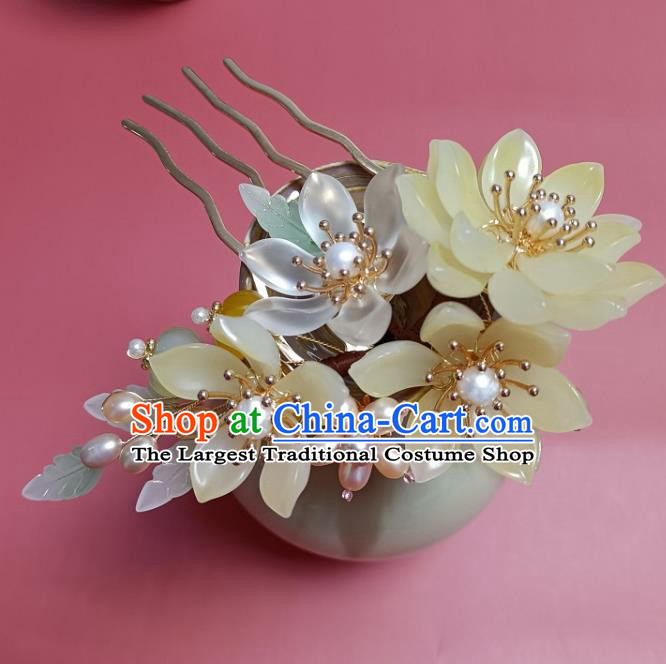 Chinese Ancient Court Lady Yellow Flowers Hairpin Hanfu Hair Accessories Traditional Ming Dynasty Princess Hair Comb
