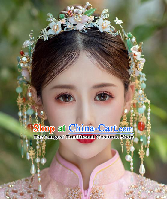 Chinese Classical Bride Hair Crown Traditional Wedding Headwear Xiuhe Suit Flowers Hair Clasp