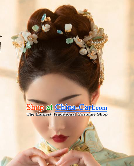Chinese Classical Bride Pearls Tassel Hairpins Traditional Wedding Hair Accessories Xiuhe Suit Hair Sticks