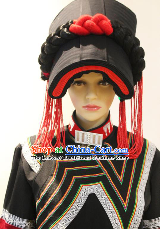 China Traditional Liangshan Ethnic Female Costumes Yi Nationality Minority Stage Performance Outfits Clothing and Hat
