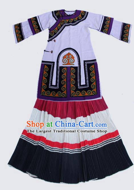 China Yi Nationality Folk Dance White Outfits Clothing Traditional Liangshan Ethnic Wedding Bride Costumes and Hat
