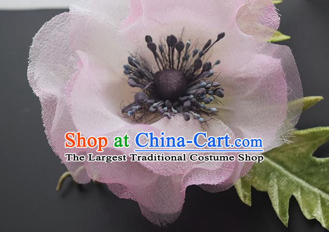 Chinese Handmade Pink Silk Camellia Hairpin Cheongsam Hair Accessories Traditional Hanfu Hair Comb