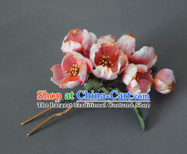 Chinese Handmade Ancient Princess Pink Flowers Hairpin Traditional Ming Dynasty Hair Stick