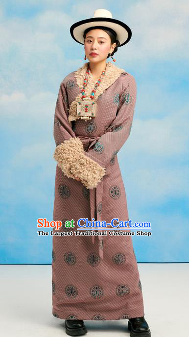 China Zang Nationality Bola Clothing Tibetan Ethnic Woman Winter Costume