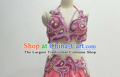 Asian Oriental Dance Performance Bra and Skirt Clothing Indian Traditional Belly Dance Competition Pink Outfits