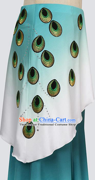 China Traditional Yunnan Ethnic Stage Performance Clothing Dai Nationality Peacock Dance Blue Outfits Costumes