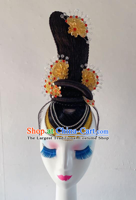 China Traditional Flying Apsaras Dance Hair Accessories Classical Dance Wig Chignon Headdress