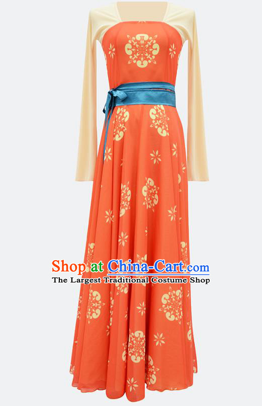 Chinese Court Dance Performance Orange Dress Group Dance Classical Dance Training Clothing