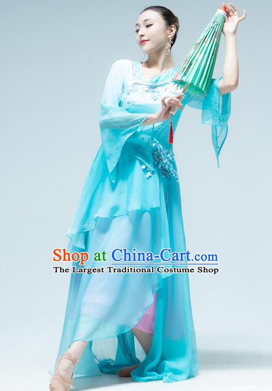Chinese Umbrella Dance Performance Clothing Classical Dance Blue Dress Outfits