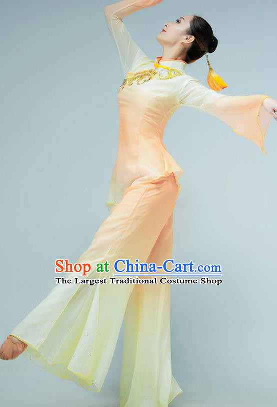 Chinese Folk Dance Fan Dance Orange Outfits Jiaozhou Yangko Dance Stage Performance Clothing