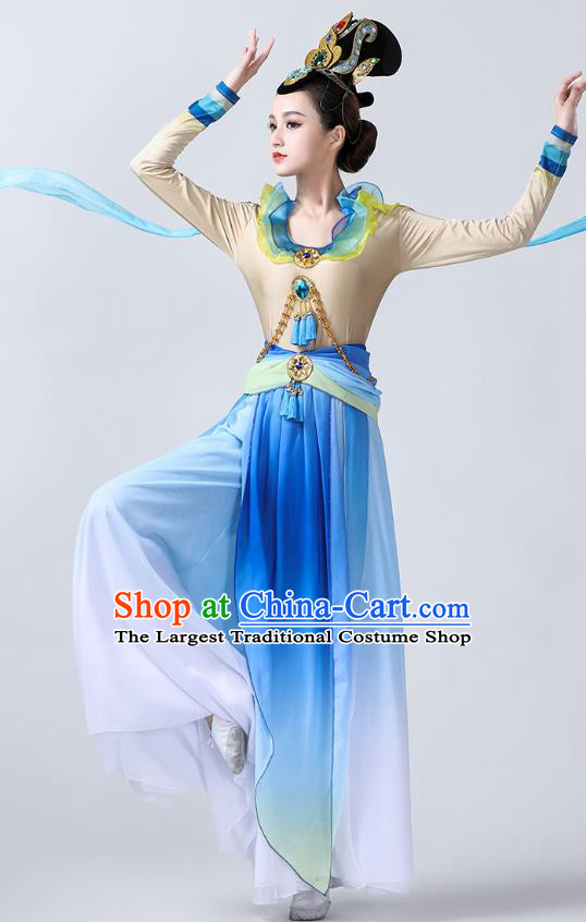 Chinese Flying Apsaras Dance Clothing Classical Dance Goddess Dance Stage Performance Blue Dress Outfits