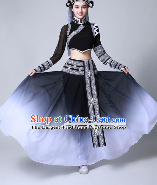 Chinese Yunnan Ethnic Stage Performance Clothing Traditional Dai Nationality Folk Dance Black Dress Outfits