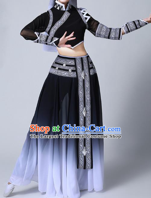 Chinese Yunnan Ethnic Stage Performance Clothing Traditional Dai Nationality Folk Dance Black Dress Outfits