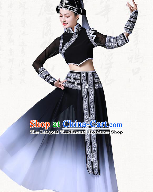 Chinese Yunnan Ethnic Stage Performance Clothing Traditional Dai Nationality Folk Dance Black Dress Outfits