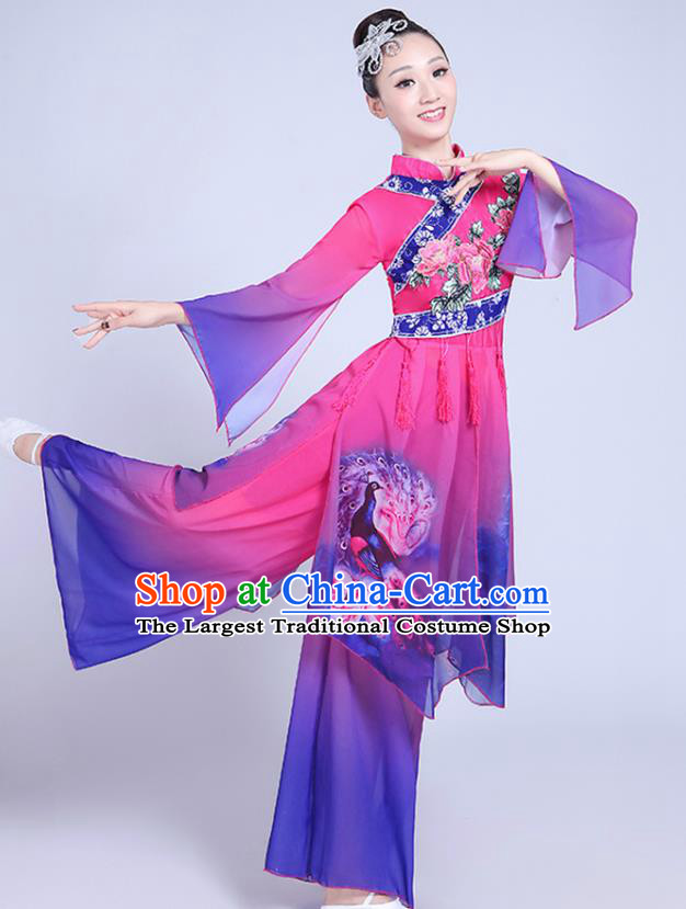 China Fan Dance Costume Spring Festival Gala Yangko Dance Purple Outfits Folk Dance Clothing