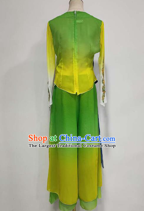 China Fan Dance Stage Performance Costume Classical Dance Green Outfits Umbrella Dance Clothing