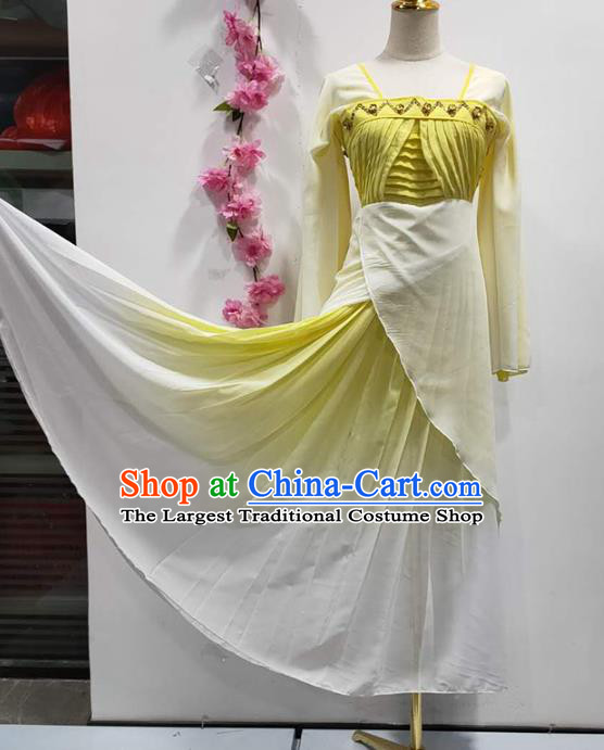 China Classical Dance Clothing Fan Dance Costume Stage Performance Yellow Dress