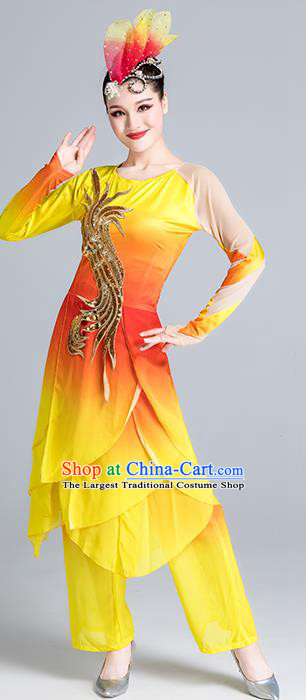 China Yangko Dance Yellow Outfits Stage Performance Costume Folk Dance Clothing