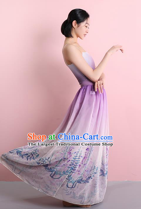 China Classical Dance Lilac Dress Clothing Stage Performance Printing Costume