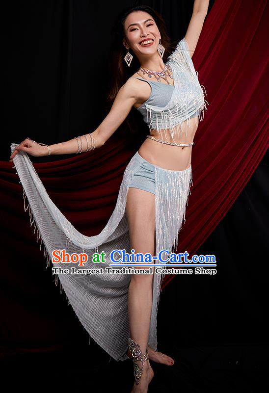 Professional Indian Belly Dance Performance Clothing Asian Oriental Dance Light Blue Dress Outfits
