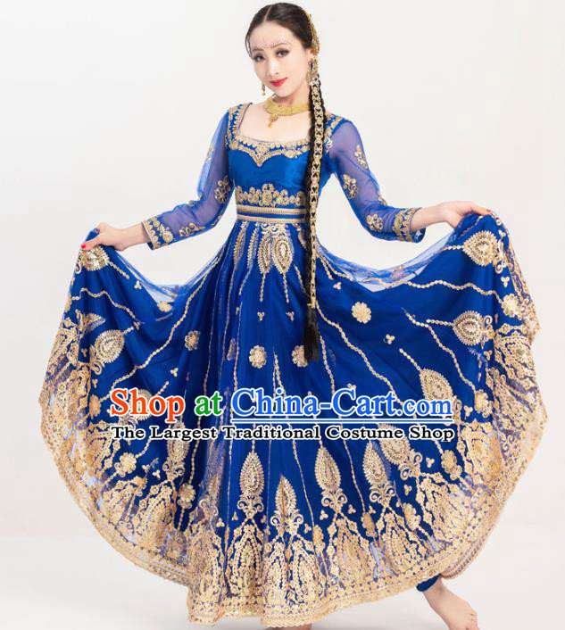 Indian Bollywood Dance Anarkali Royalblue Dress Asian India Stage Performance Costumes