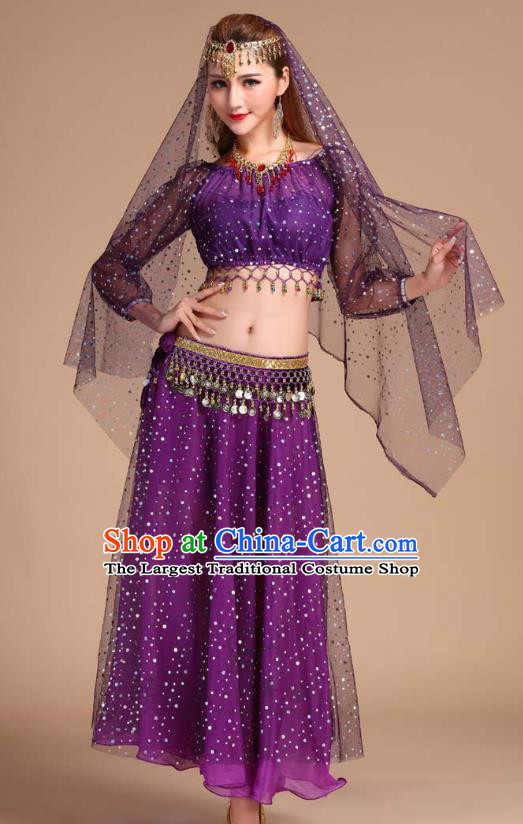 Asian Traditional Stage Performance Blouse and Skirt India Folk Dance Clothing Indian Belly Dance Purple Outfits