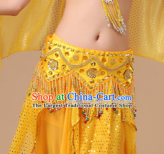 Asian Indian Belly Dance Stage Performance Yellow Waistband Traditional Oriental Dance Waist Accessories