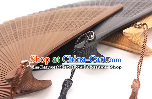 Chinese Carving Fan Classical Accordion Handmade Hollow Brown Bamboo Folding Fan