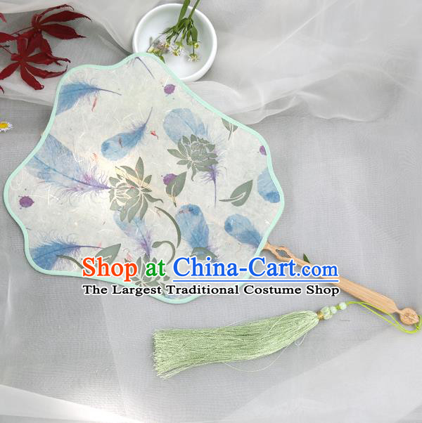 China Handmade Hanfu Fan Traditional Palace Fan Classical Lotus Pattern Silk Fan