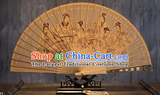 Chinese Traditional Carving Sandalwood Accordion Classical Folding Fan Handmade Hollow Fan