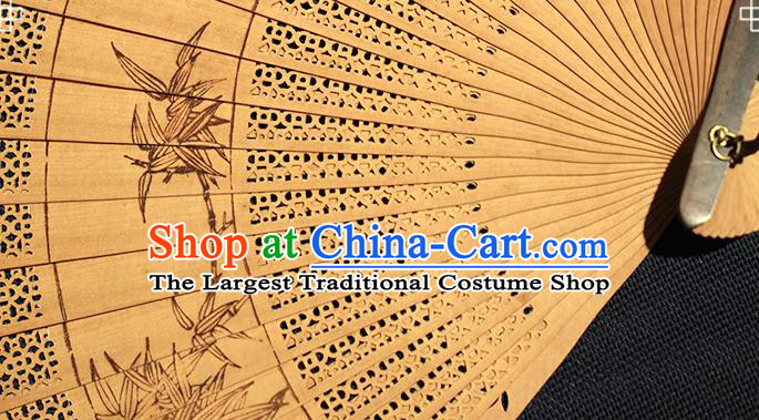 Chinese Ink Painting Bamboo Chrysanthemum Folding Fan Traditional Kung Fu Fan Handmade Sandalwood Fan