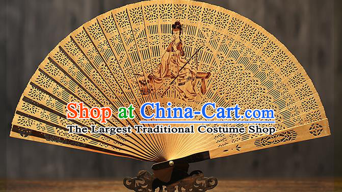 Chinese Traditional Kung Fu Fan Handmade Sandalwood Fan Ink Painting Goddess Folding Fan