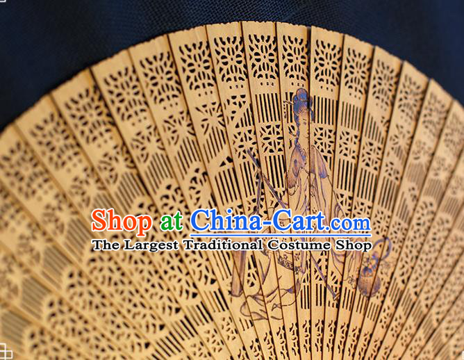 Chinese Traditional Kung Fu Fan Handmade Sandalwood Fan Ink Painting Goddess Folding Fan