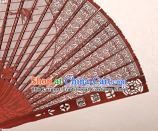 Chinese Classical Folding Fan Handmade Carving Flowers Fairy Fan Craft Hollow Sandalwood Accordion