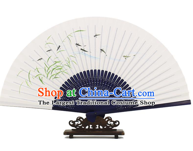 Chinese Handmade Painting Reed Fishes Fan Traditional Paper Accordion Classical Folding Fan