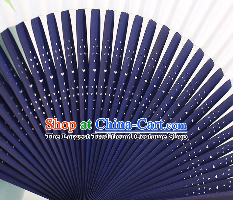 Chinese Handmade Painting Reed Fishes Fan Traditional Paper Accordion Classical Folding Fan