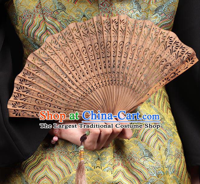 Chinese Traditional Wood Accordion Classical Folding Fan Handmade Carving Sandalwood Fan
