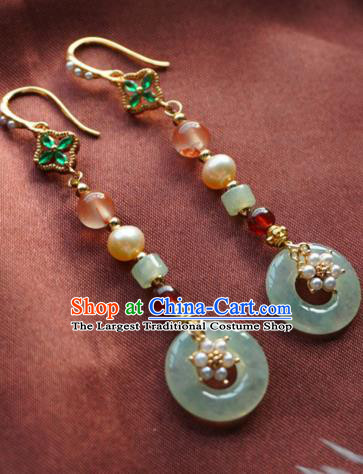 China Traditional Cheongsam Jade Peace Buckle Earrings Handmade Pearls Ear Accessories