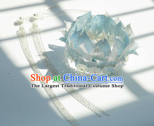 Chinese Ancient Princess Headdress Traditional Tang Dynasty Princess Blue Lotus Hair Crown