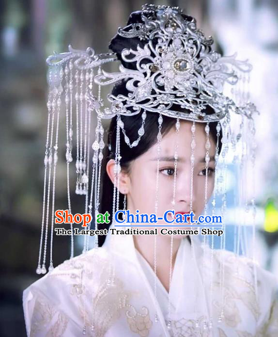 Chinese Ancient Goddess Wedding Argent Hair Crown Drama Sansheng Sanshi Pillow Bai Qian Hair Accessories