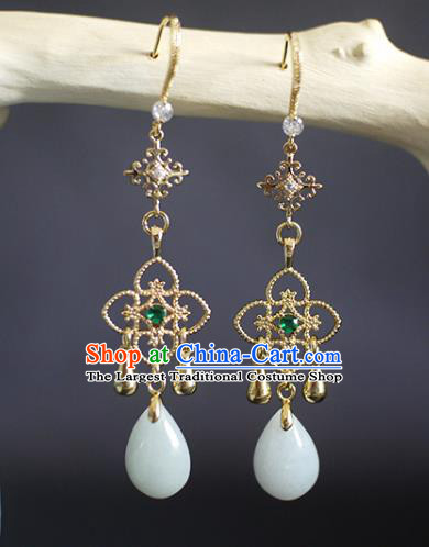 China Handmade Jadeite Earrings Traditional Ming Dynasty Golden Clover Ear Jewelry